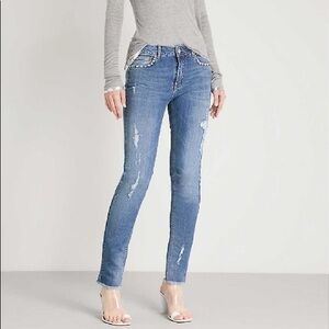 Zadig & Voltaire Sz 27 Eva Studs Distressed Raw Hem Skinny Denim Jeans